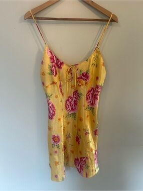 Vintage 90s Versailles Yellow Floral Slip Dress Romantic Feminine size Medium